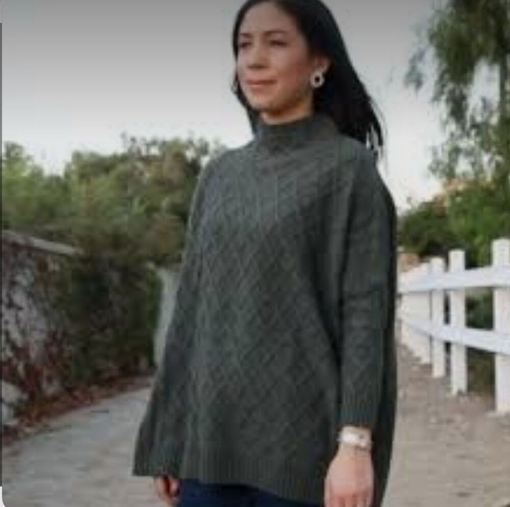 NEW Mersea Lisbon Traveler Sweater Women's OS Gray Lattice Knit Relaxed Fit